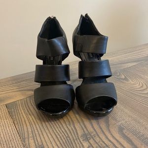 White House Black Market Black Strap Heels Size 7.5